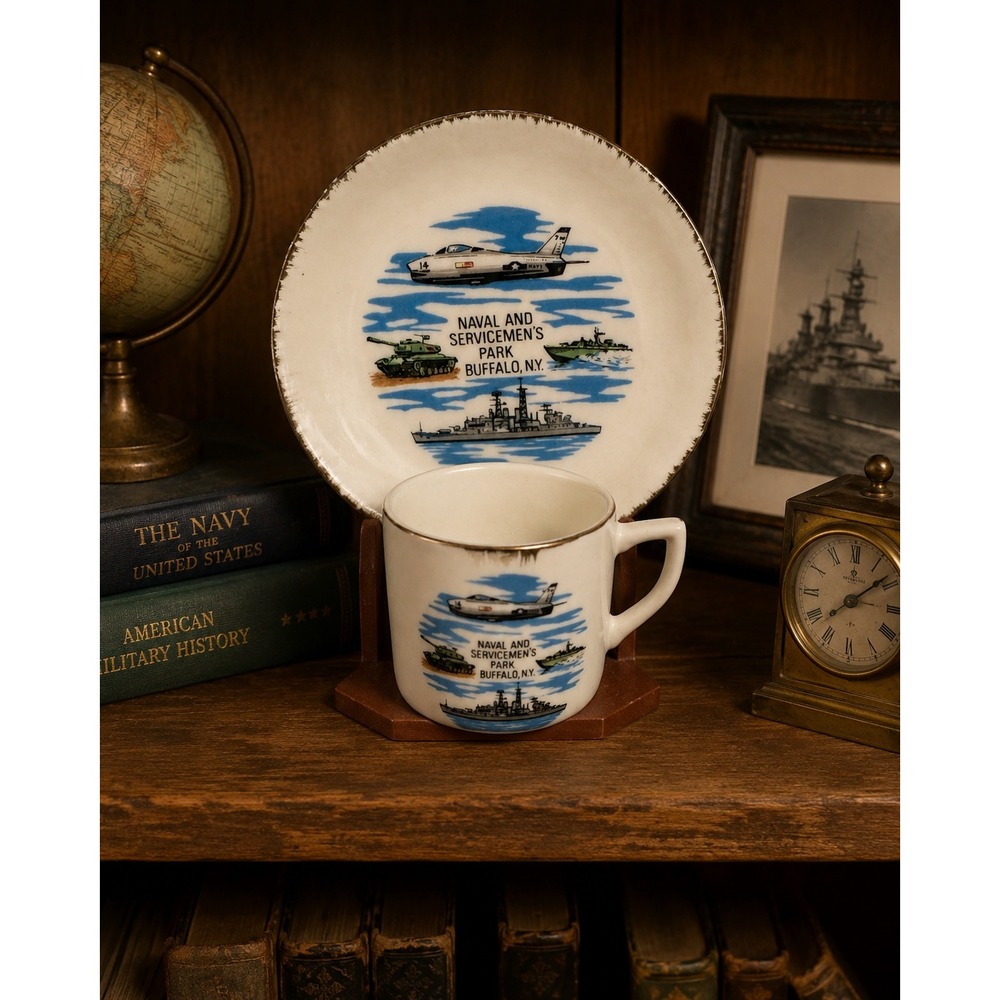 Naval and‎ Servicemens Park Buffalo NY Vintage Miniature Cup and Saucer Set